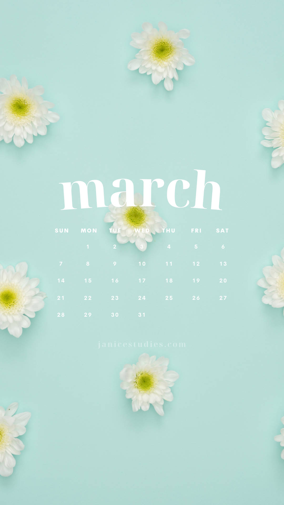 March Calendar With Daisies Wallpaper