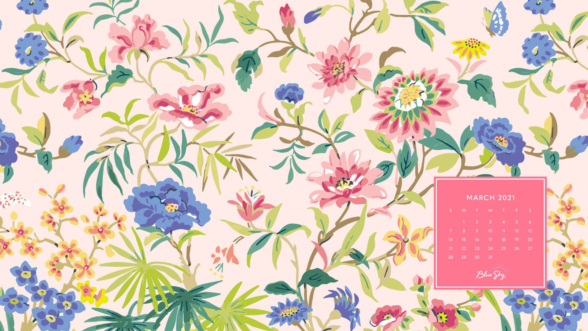 March Calendar With Floral Design Wallpaper