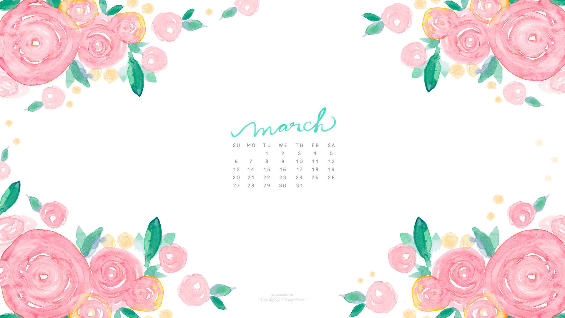 March Calendar With Roses