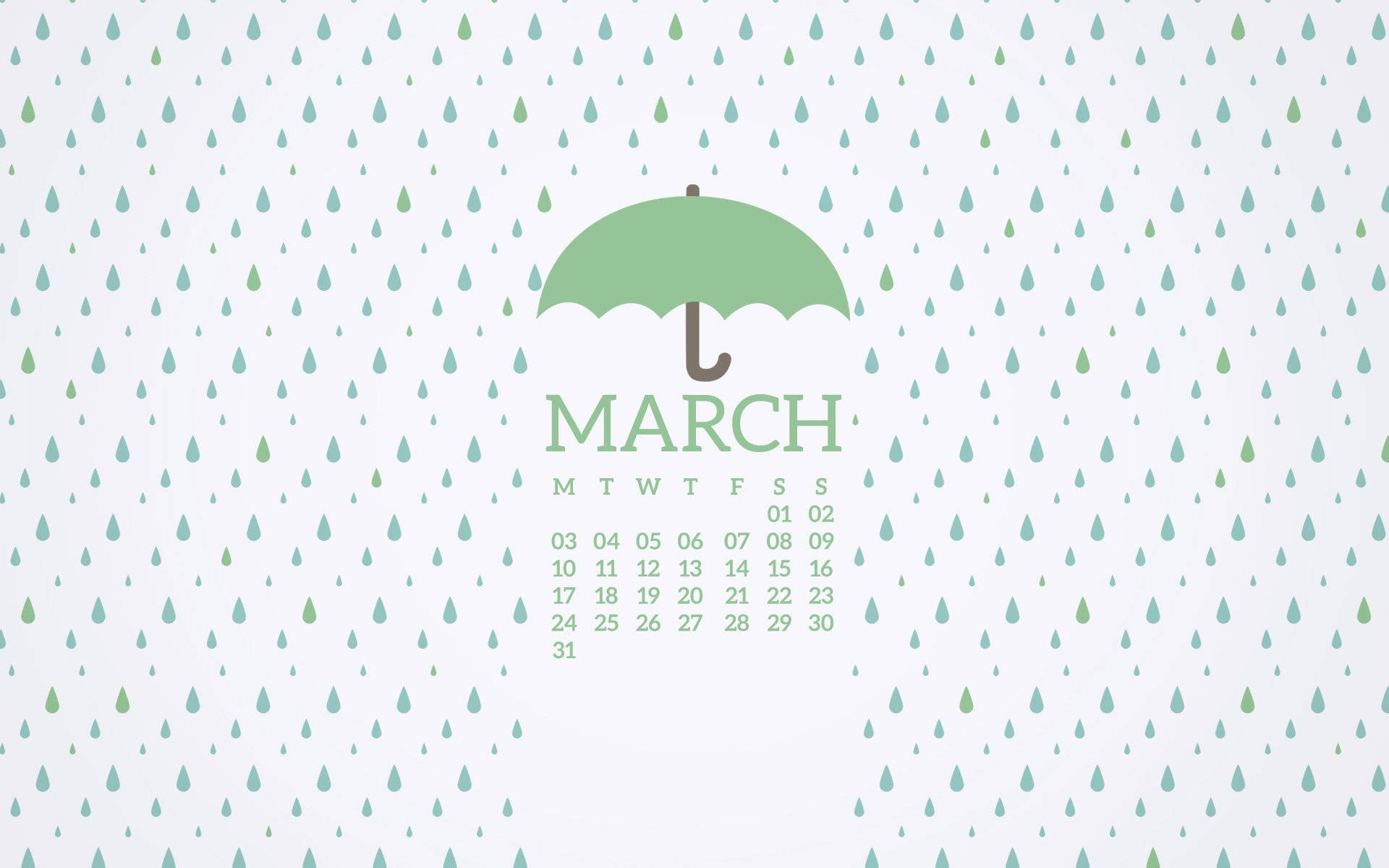 March Calendar With Umbrella