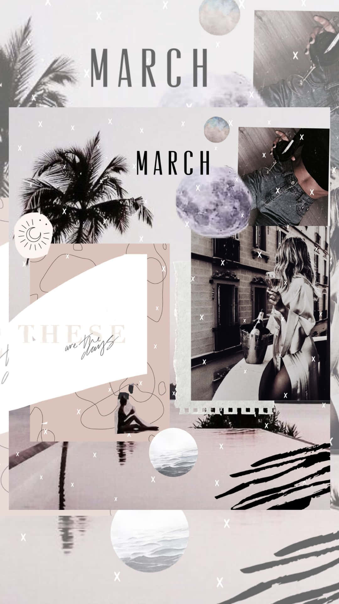 March Collage Aesthetic Palm Trees Moon Wallpaper