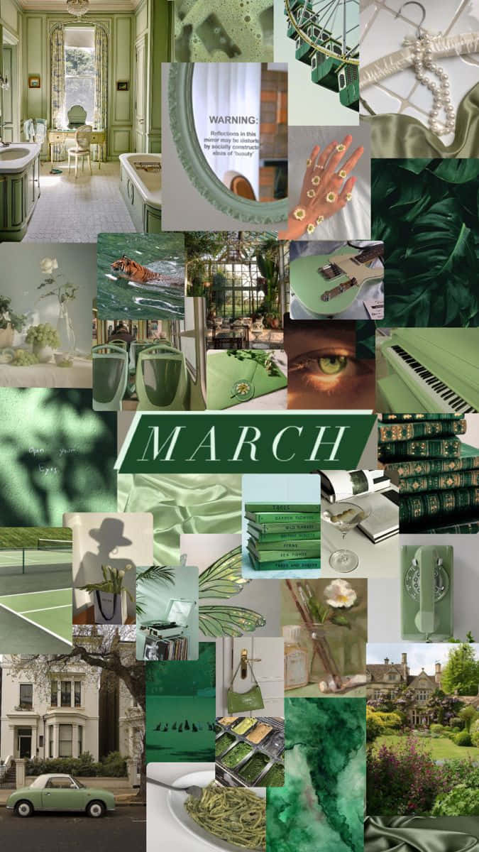 Maart Groene Esthetische Collage Achtergrond