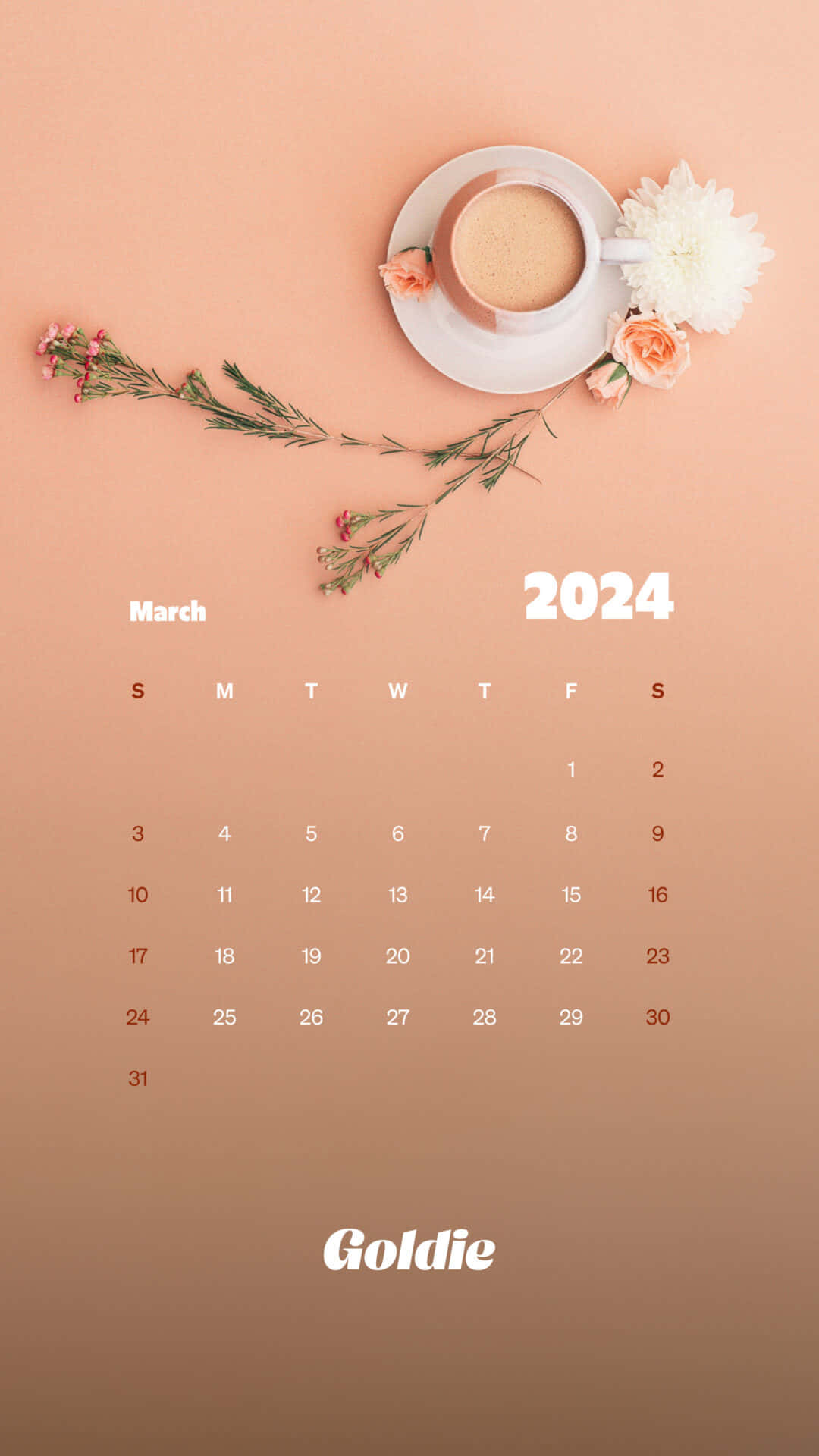 March2024 Coffee Floral Calendar Wallpaper