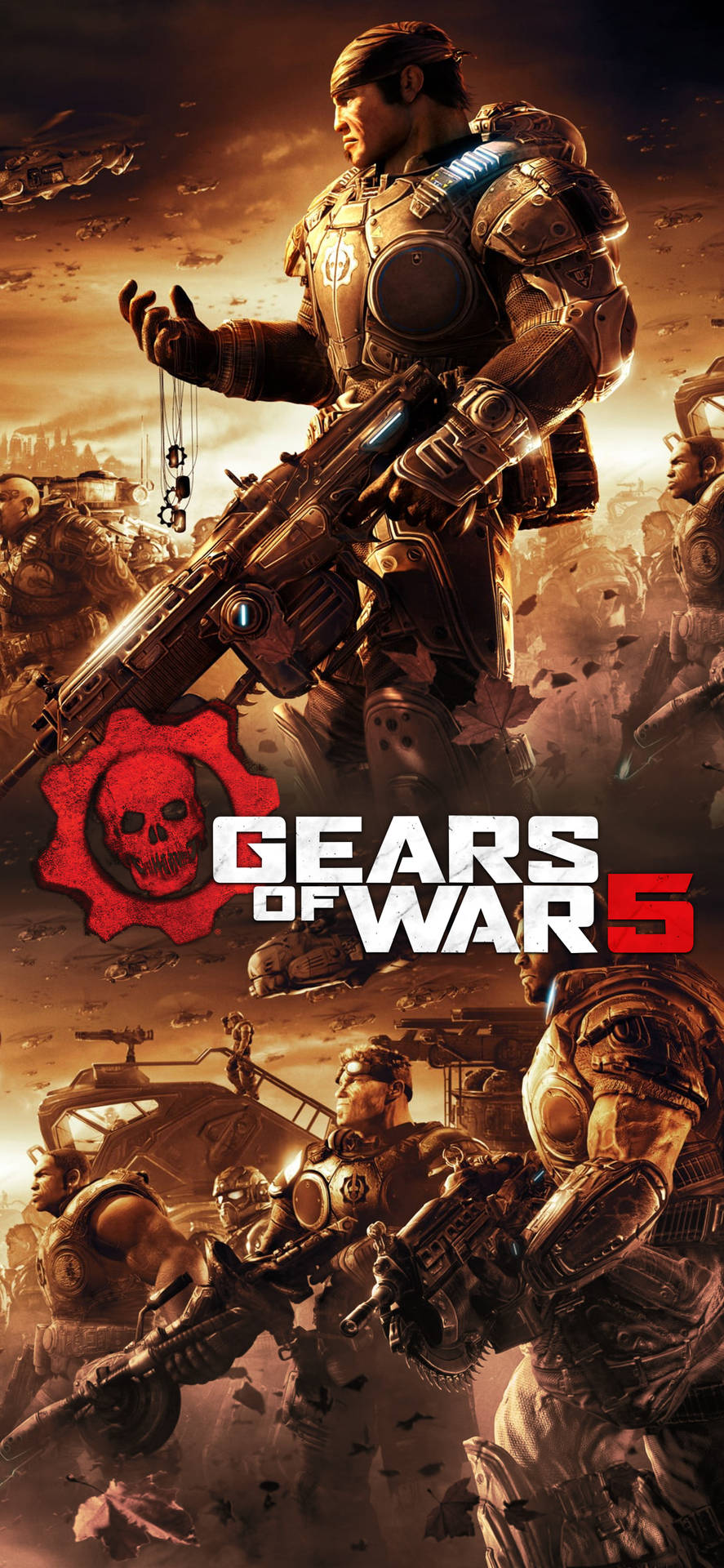 Marcus Fenix With Dog Tags Gears 5 Iphone Wallpaper