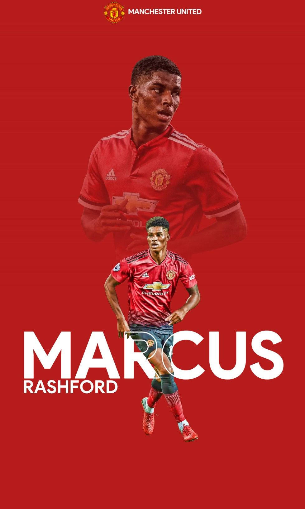 Marcus Rashford Manchester United Rosso Sfondo
