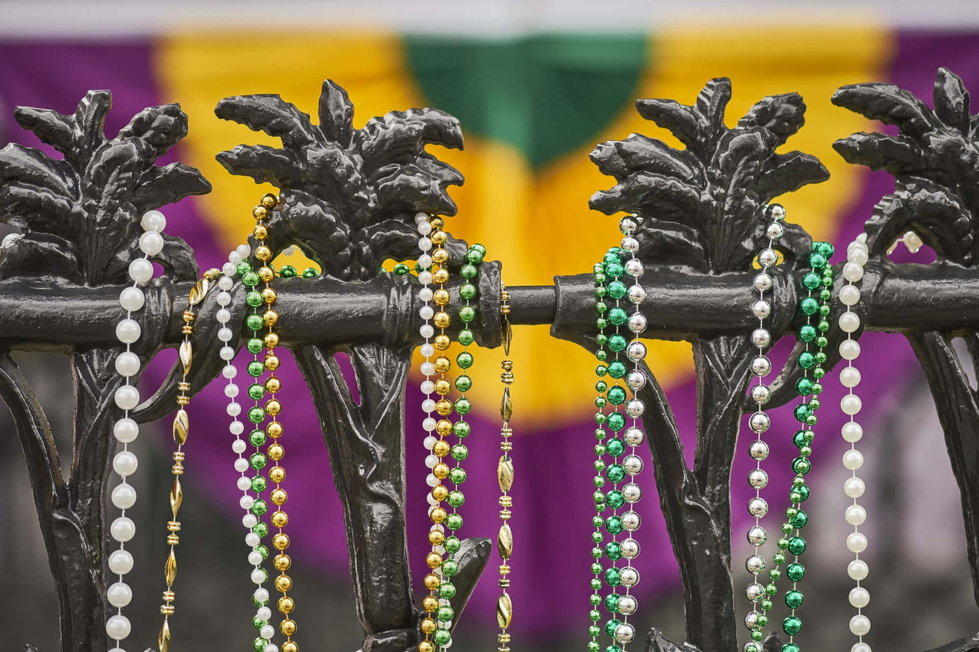 Mardi Gras Beads On A Fence