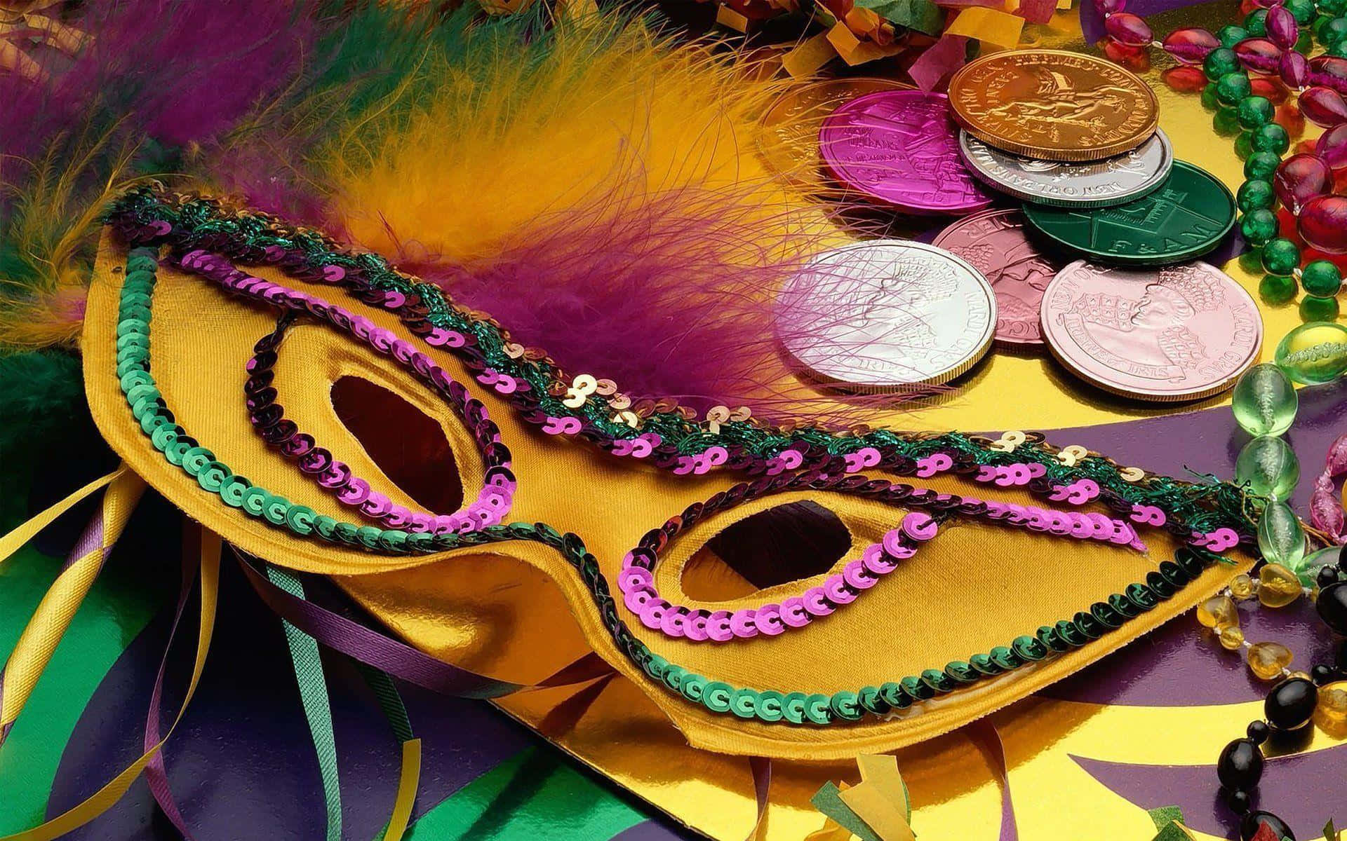 Celebrandoil Mardi Gras Con Perline Colorate E Musica Festosa