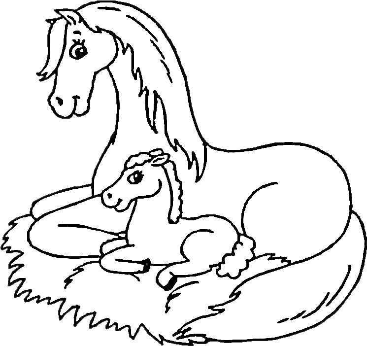 Mare_and_ Foal_ Coloring_ Page PNG