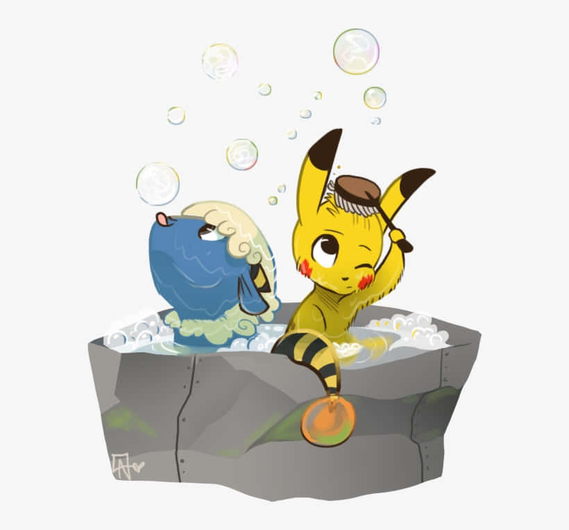 Mareep And Pikachu Bathtime Wallpaper