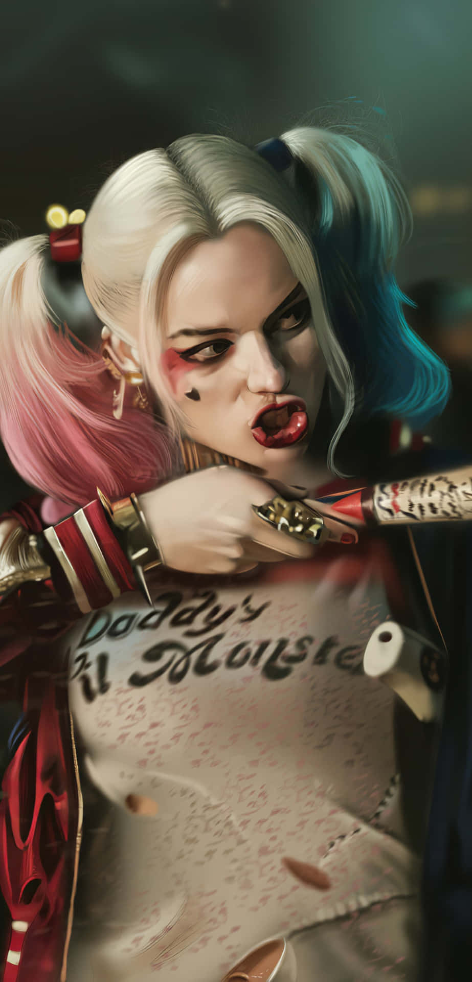 Margotrobbie Con La Bocca A Becco Di Harley Quinn Sfondo