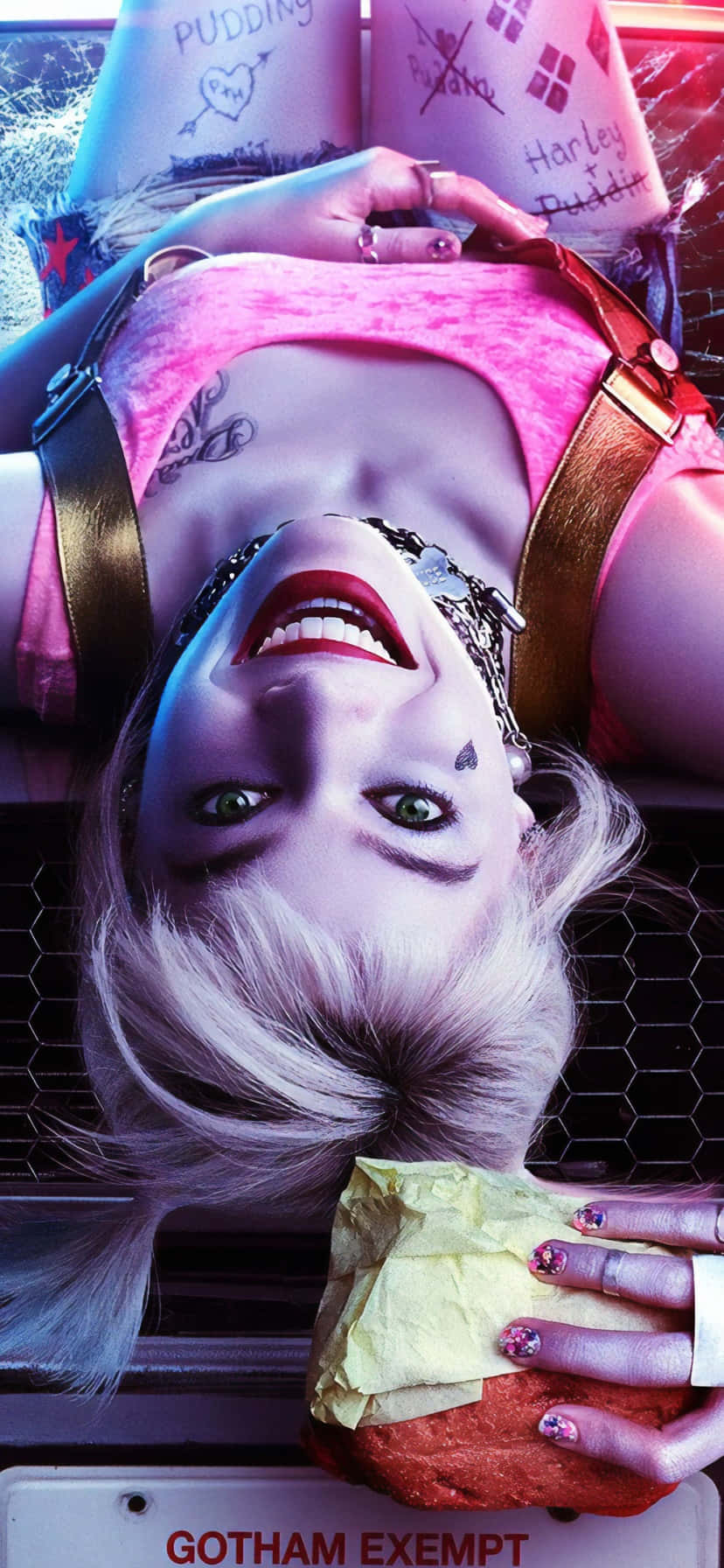 Margotrobbie Como Harley Quinn Boca Abajo Fondo de pantalla