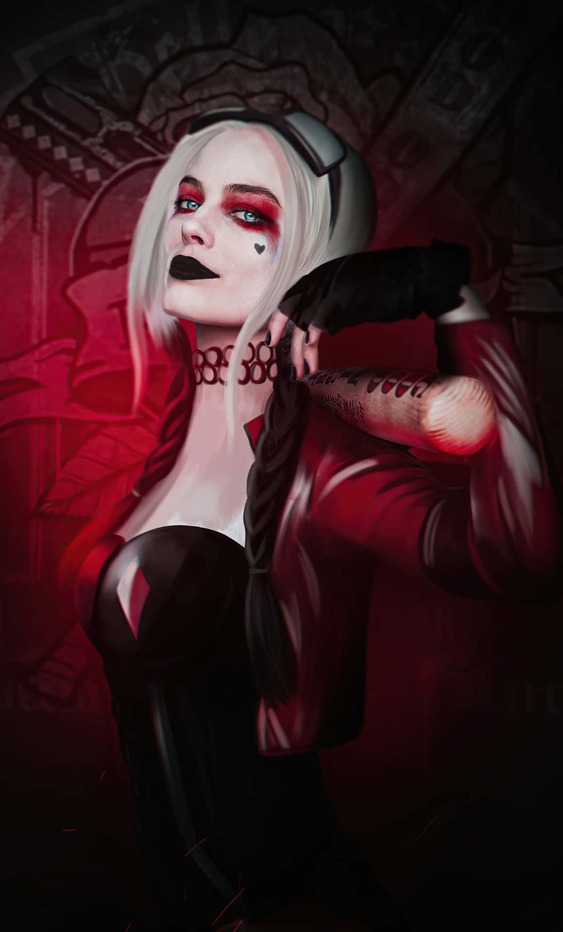 Margot Robbie som Harley Quinn i hendes signatur outfit. Wallpaper
