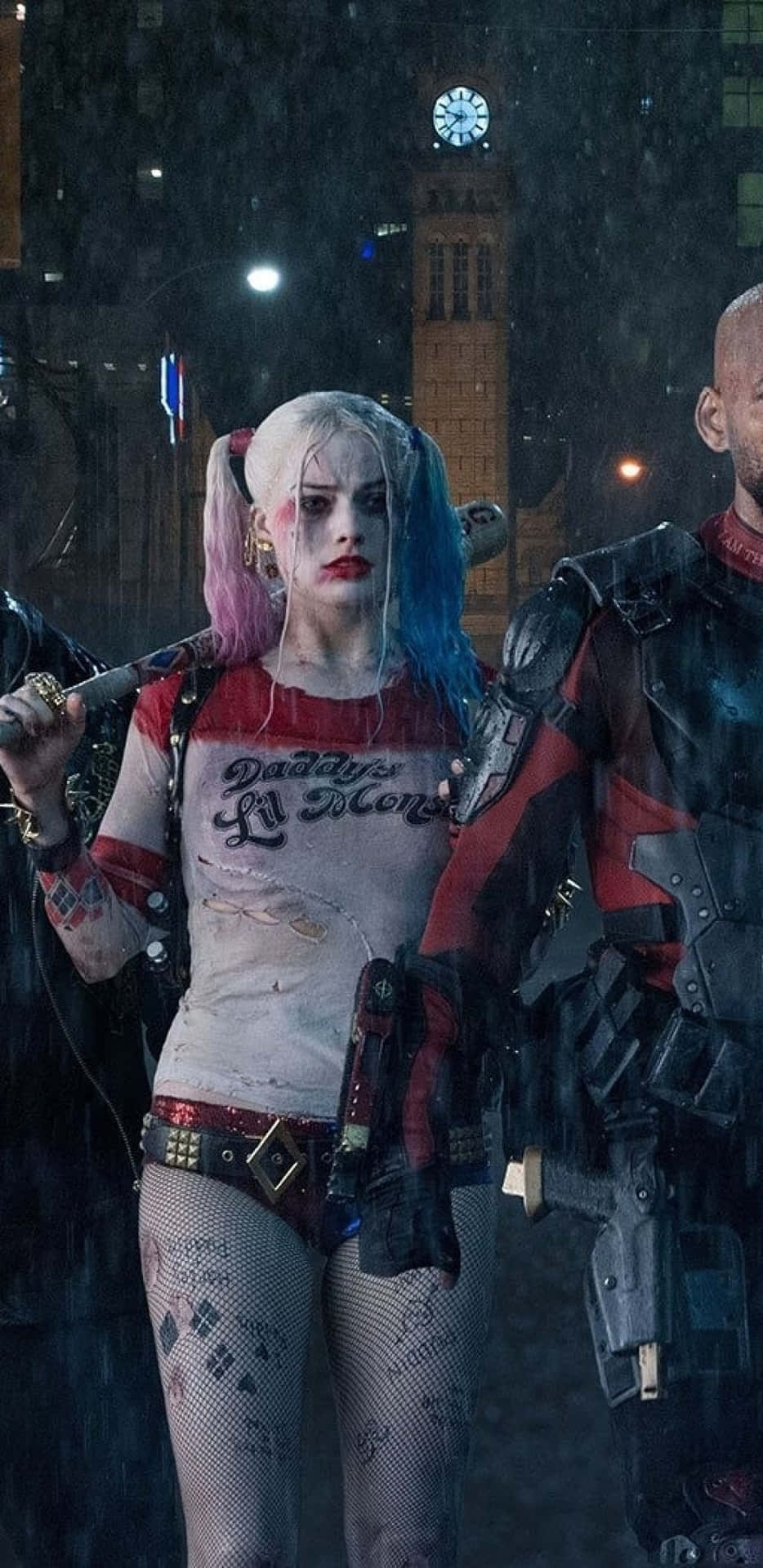 Margotrobbie's Ikoniska Framträdande Som Harley Quinn, Jokerns Medhjälpare I Filmen Suicide Squad Från 2016, Fångad På En Fantastisk Hd-bakgrundsbild. Wallpaper