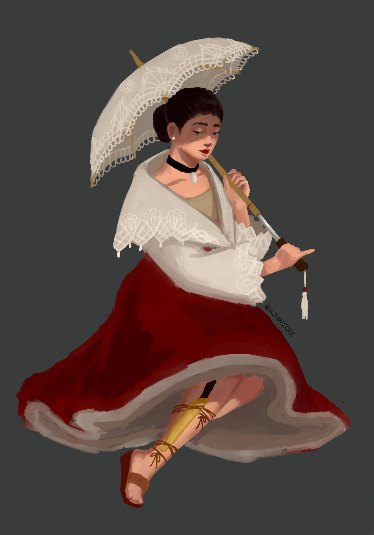 Graceful Maria Clara With Her Traditional Umbrella Wallpaper