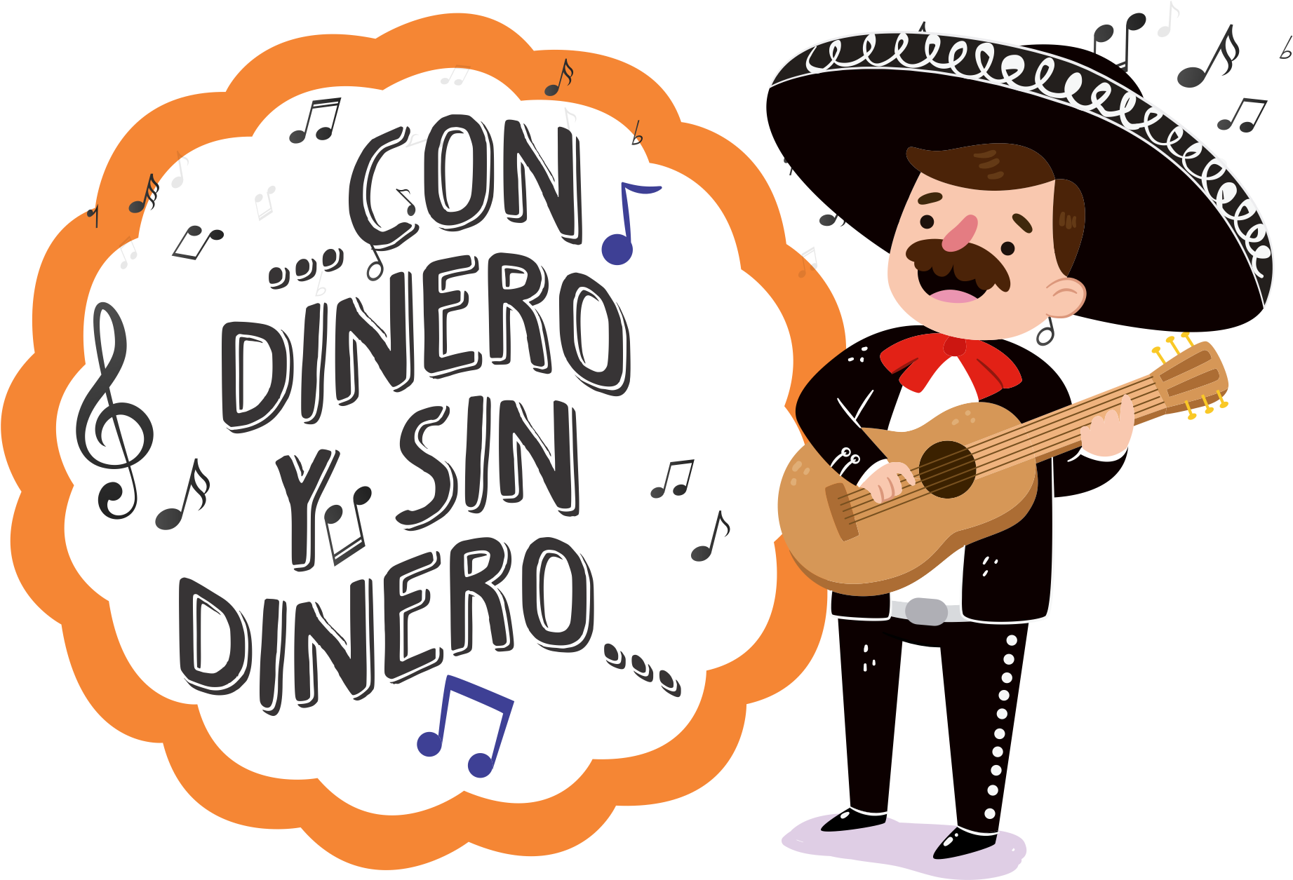 Mariachi Musician With Guitarand Lyrics PNG