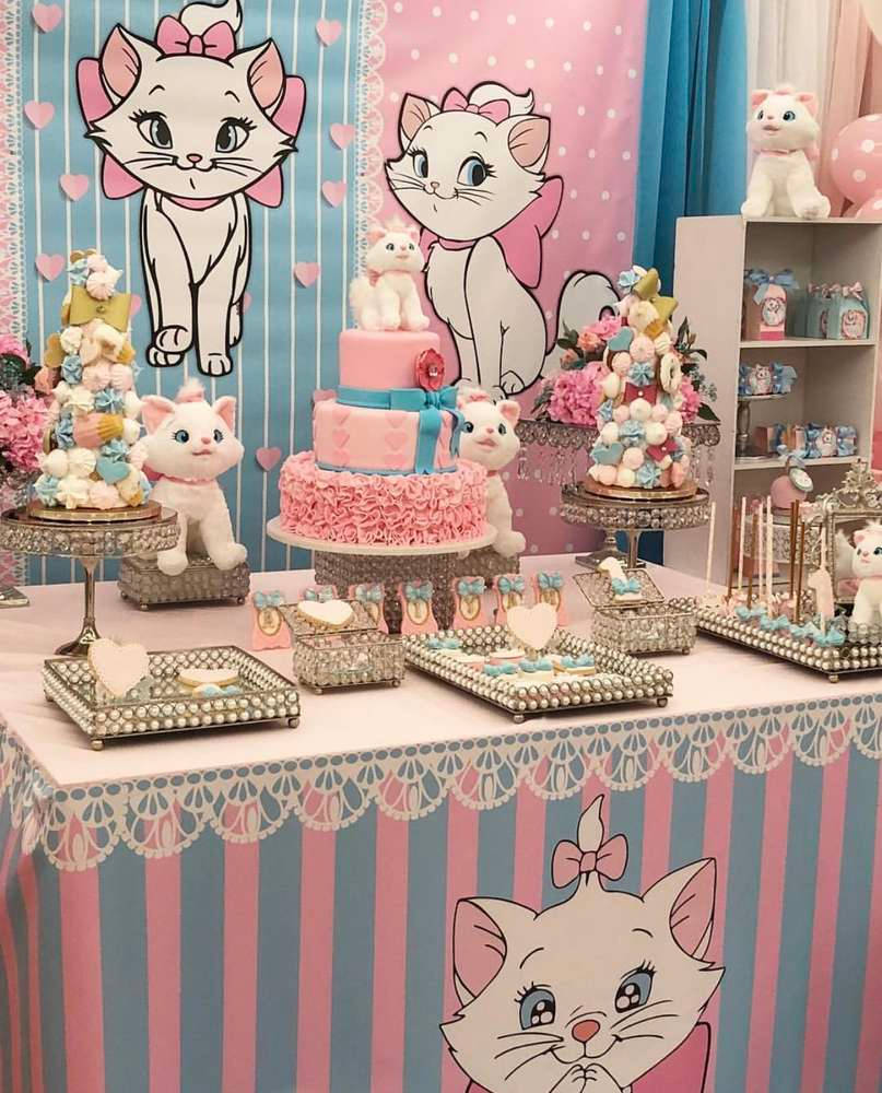 Pink and White Themed Marie Cat Birthday Party Wallpaper