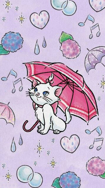 Adorable Marie Cat Enjoying a Rainy Day under an Umbrella Wallpaper