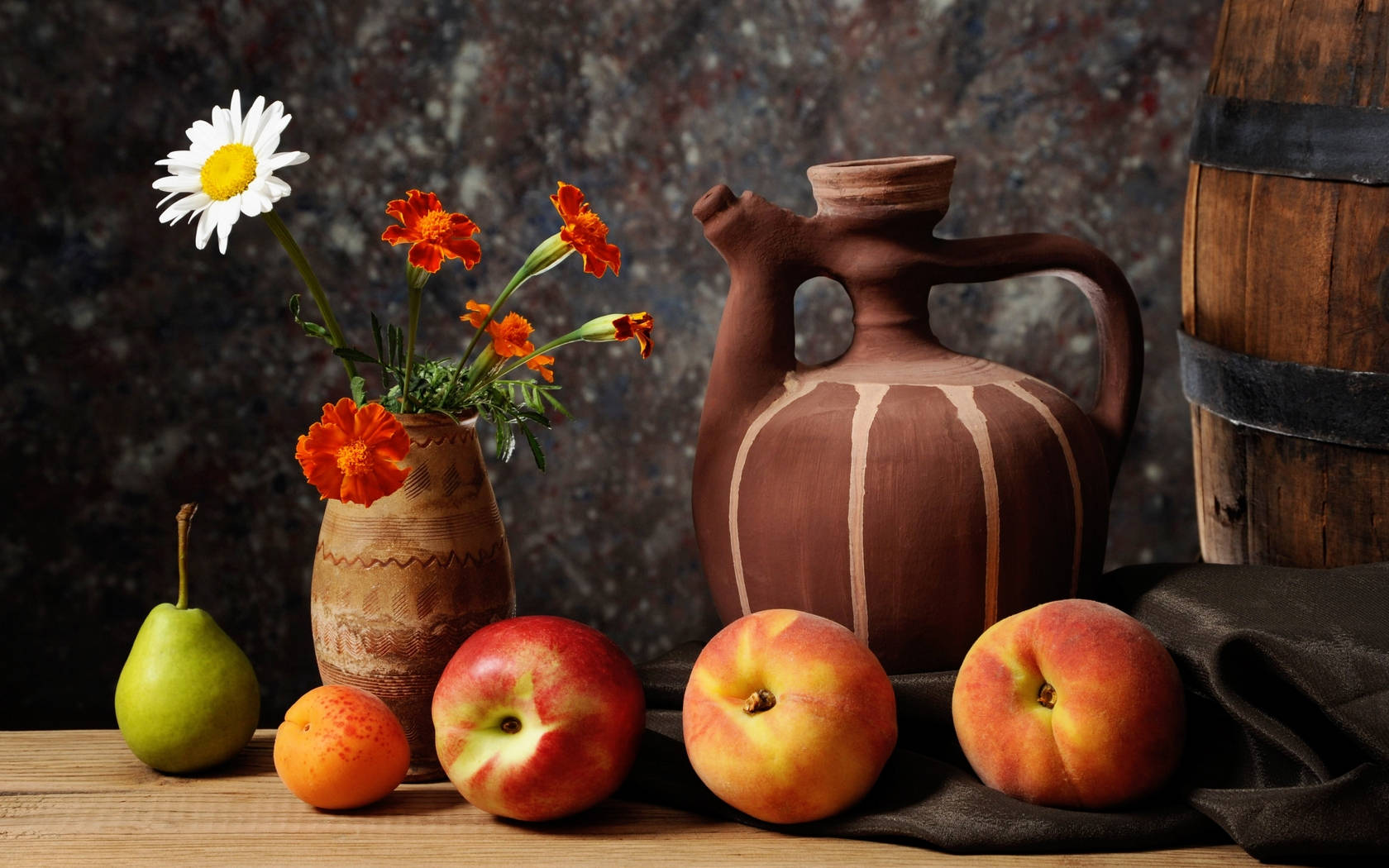 Marigold Flowers And Apples Wallpaper
