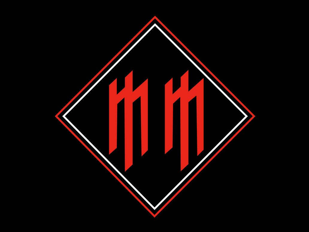 En rød og sort logo med bogstavet m. Wallpaper