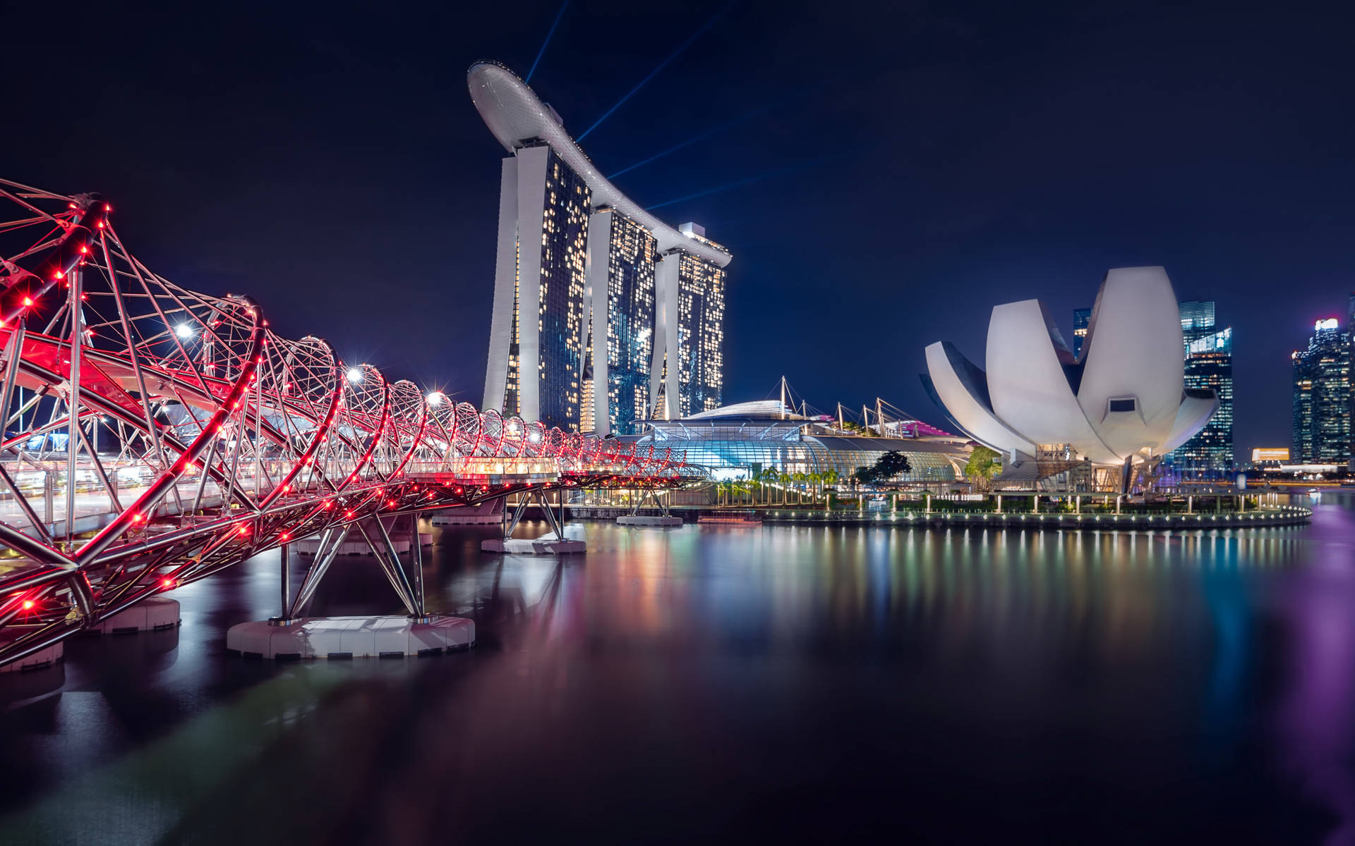 Marina Bay Sands Night Bridge Red Lights Wallpaper