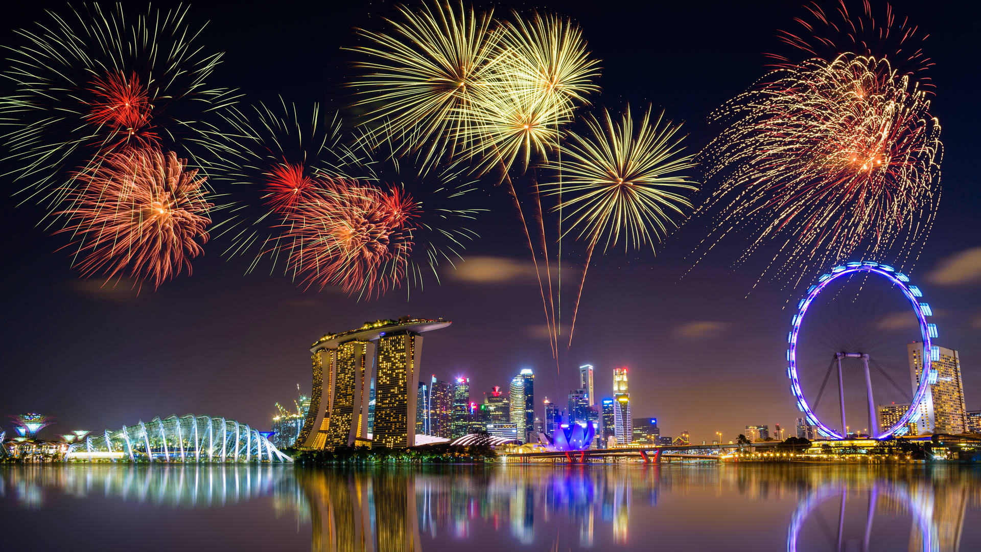 Marina Bay Sands Night Fireworks Wallpaper