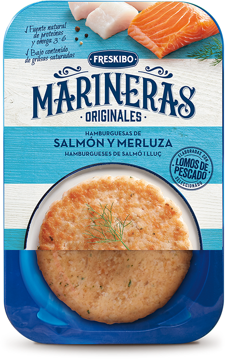 Marineras Salmon Merluza Fish Burgers Packaging PNG