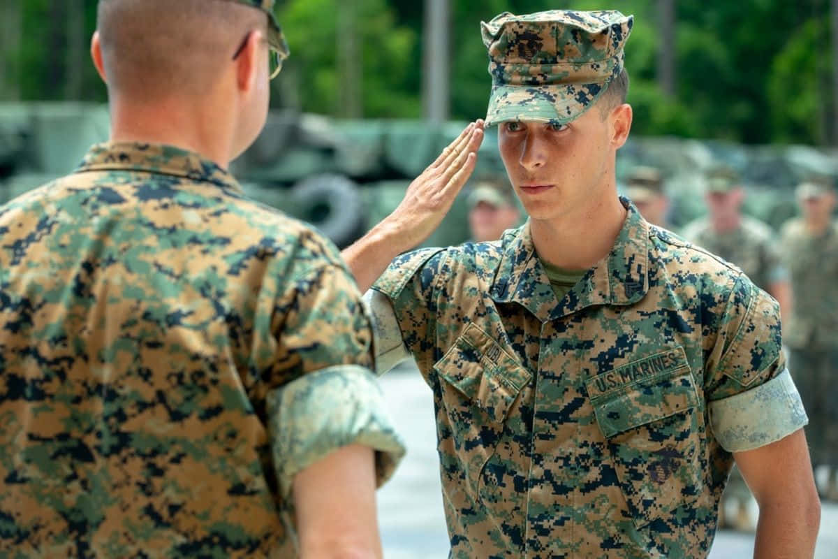 Two Marines Saluting Each Other Wallpaper
