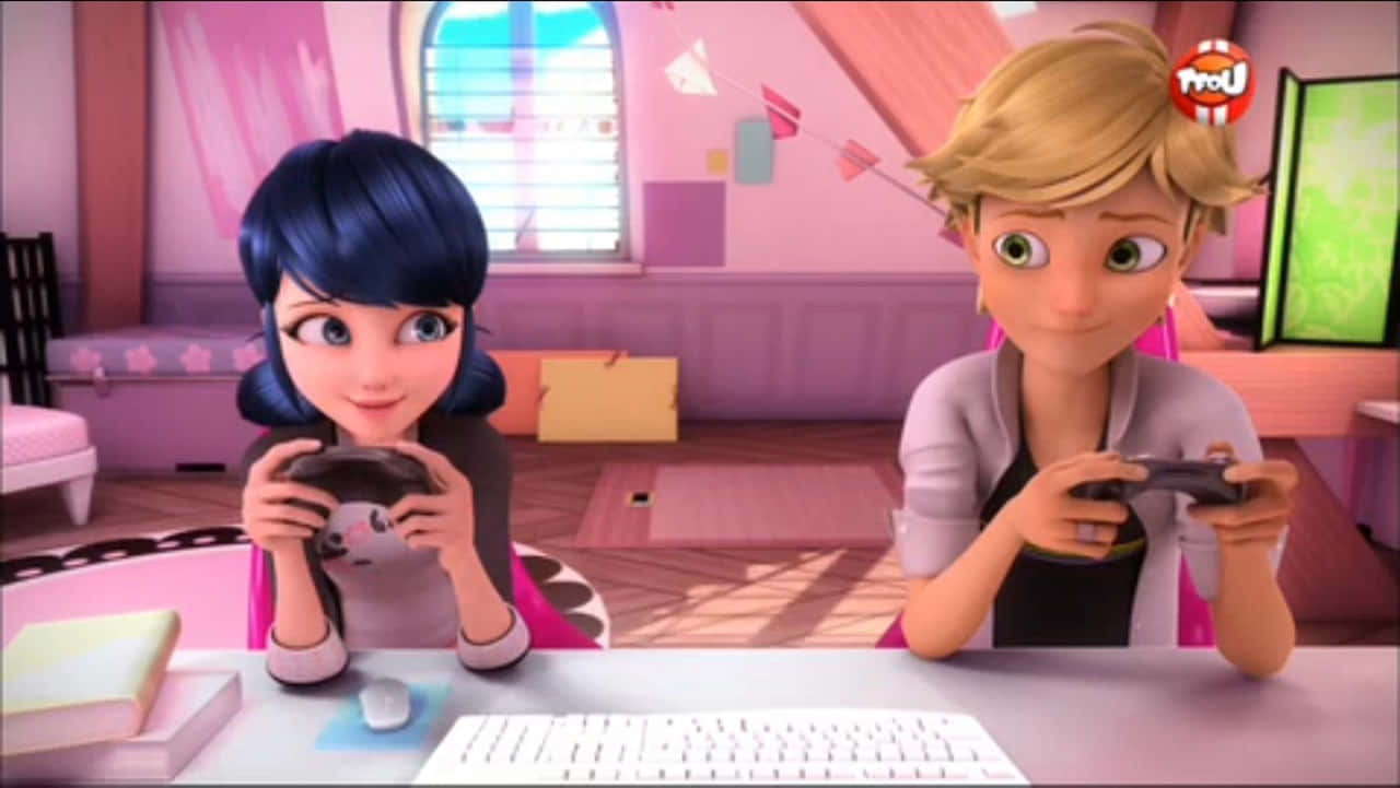 “Adrien and Marinette in the superhero disguises of their alter egos--Cat Noir and Ladybug!” Wallpaper