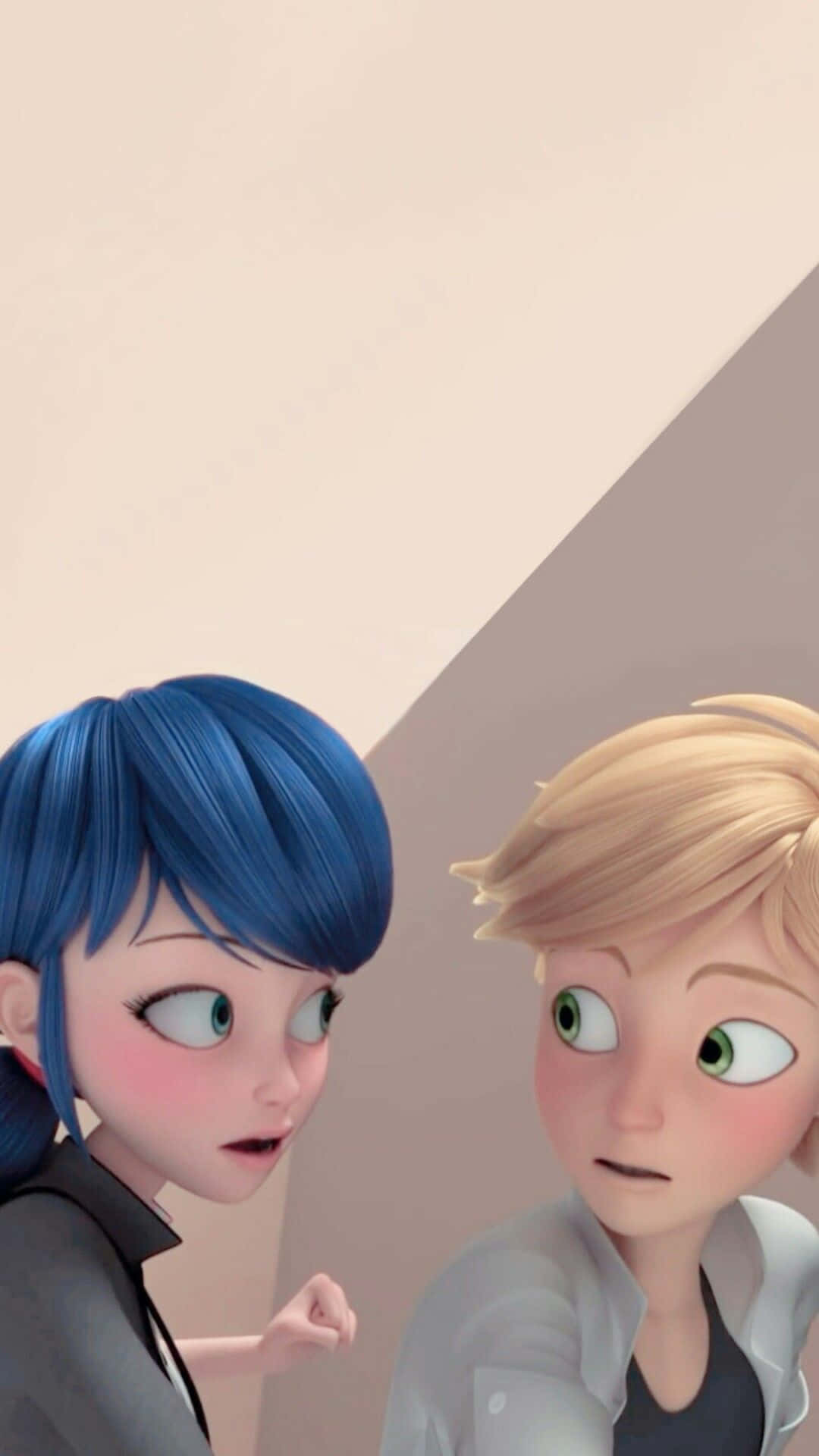 Two Cartoon Characters Are Looking At Each Other Wallpaper