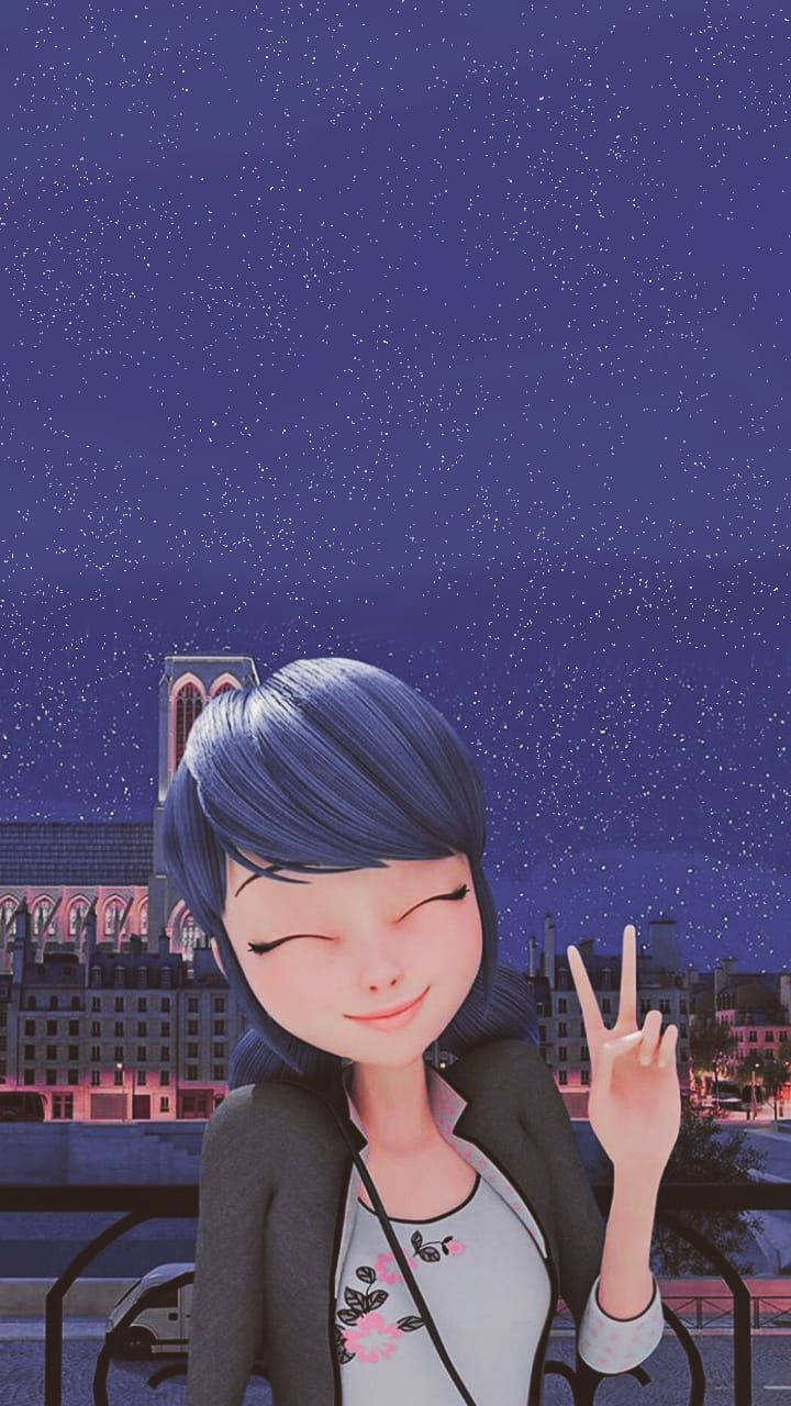 Marinette Holding A Peace Sign Wallpaper