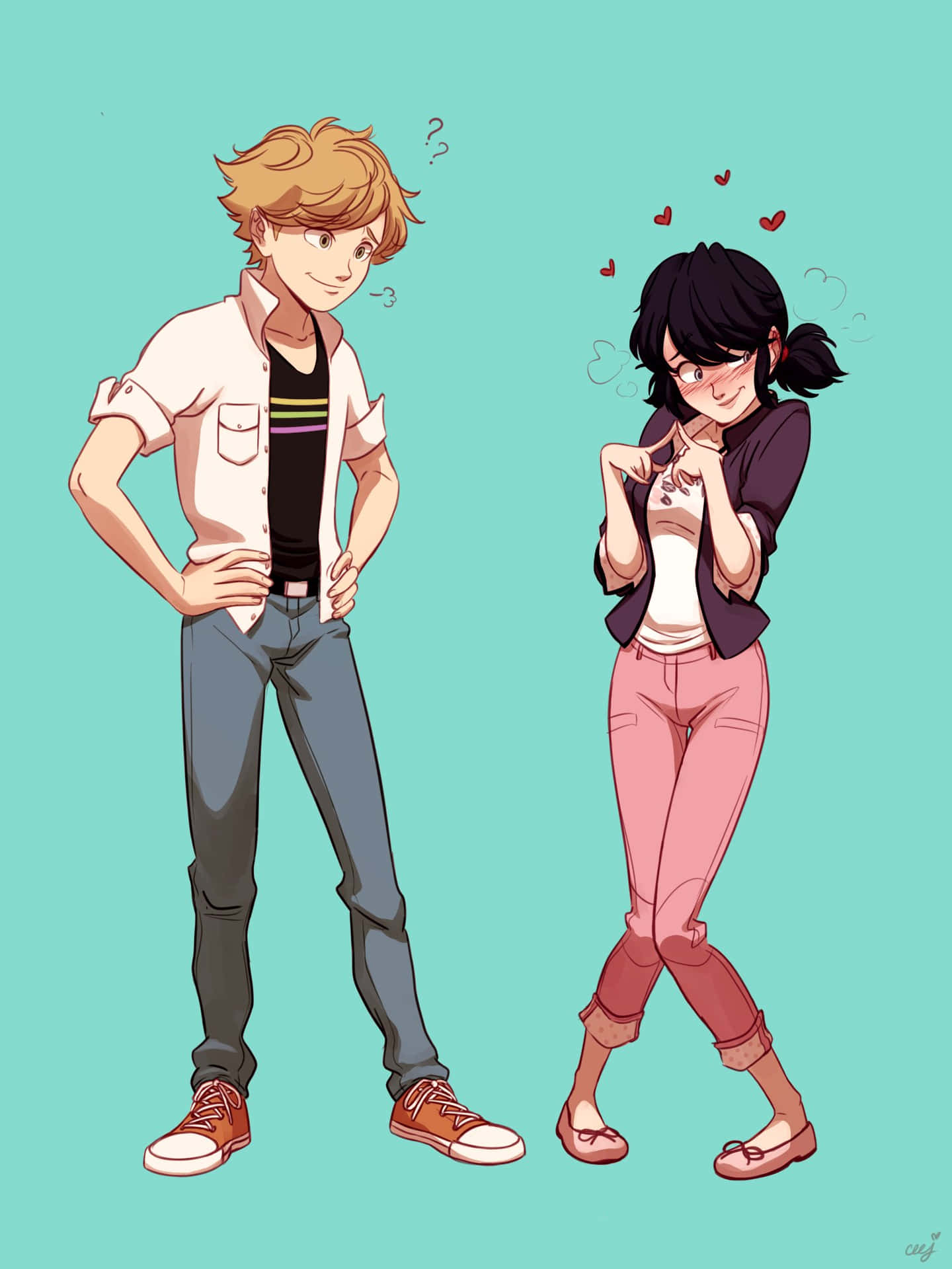 Marinetteand Adrien Casual Stance Wallpaper