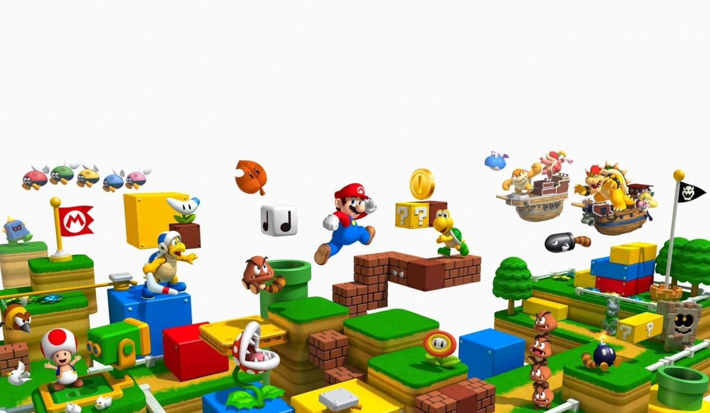 Ungran Grupo De Personajes De Nintendo Mario Y Bloques