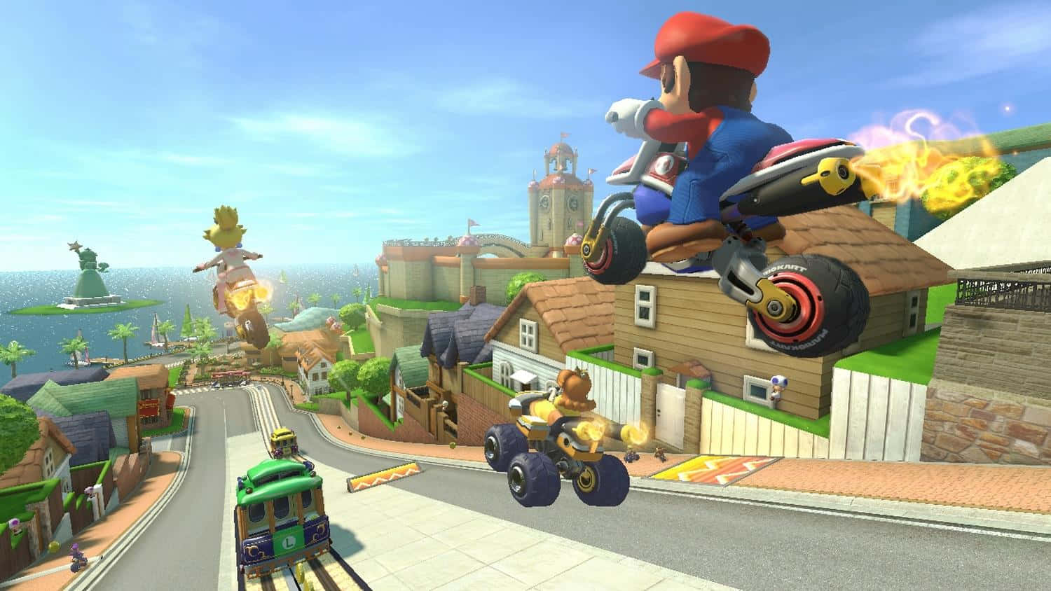 Exhilarating race with your favorite Mario Kart 8 Deluxe characters Wallpaper