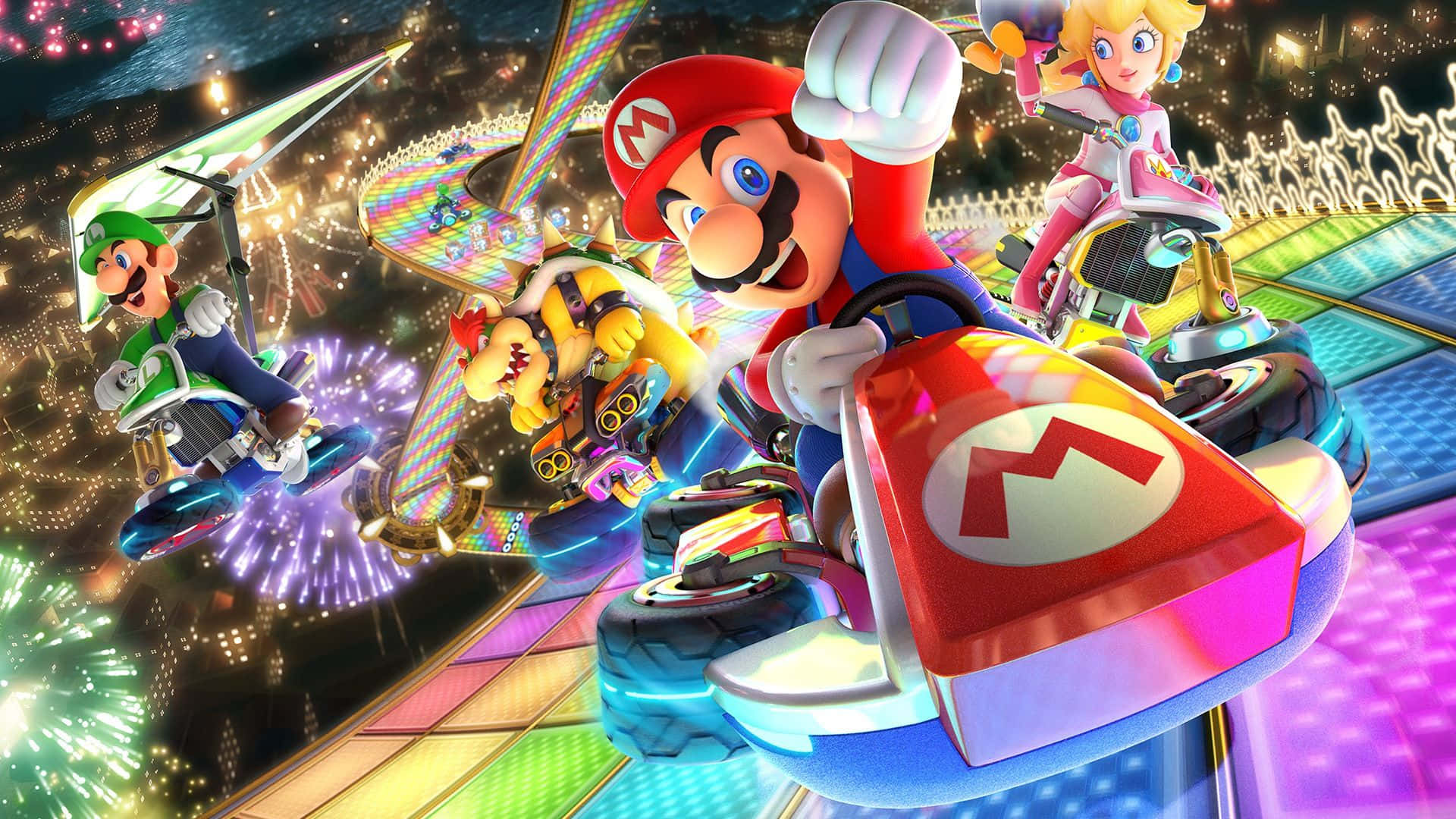 Mario Kart 8 Deluxe: Exciting race with classic characters Wallpaper