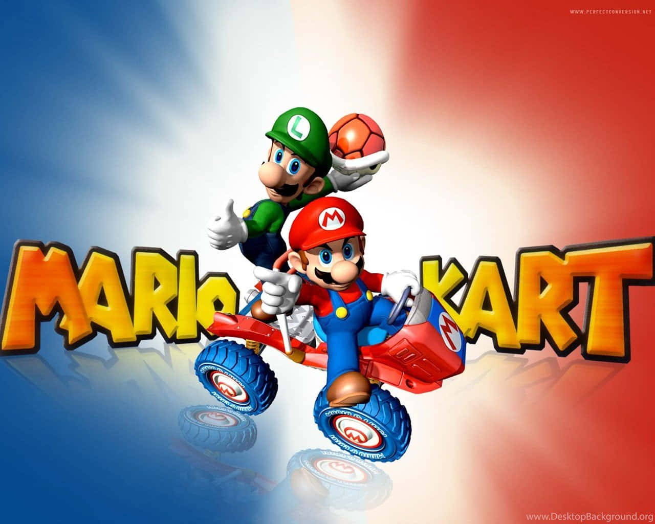 Kørgennem Mushroom Kingdom På Farverige Karter I Mario Kart.