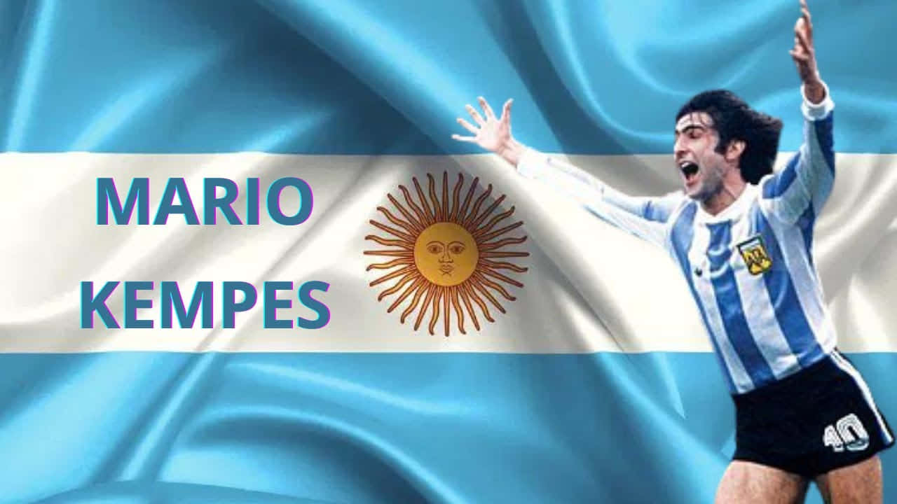 Illeggendario Mario Kempes Festeggia Con La Bandiera Dell'argentina Sfondo