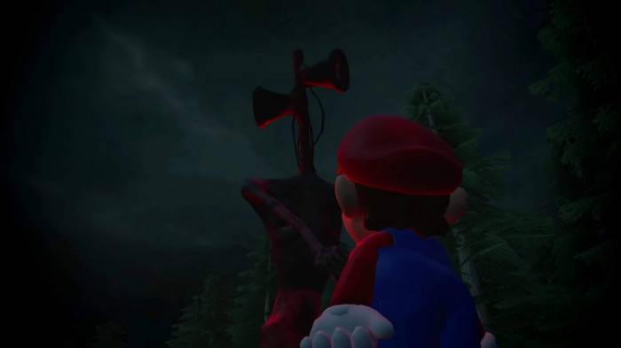 Mario Looks Up At Siren Head Wallpaper