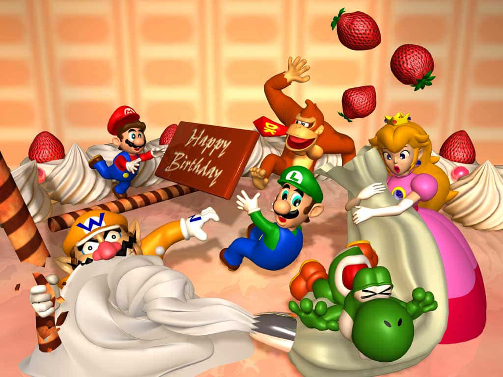Engaging Mario Party Gameplay on Colorful Game Board Wallpaper