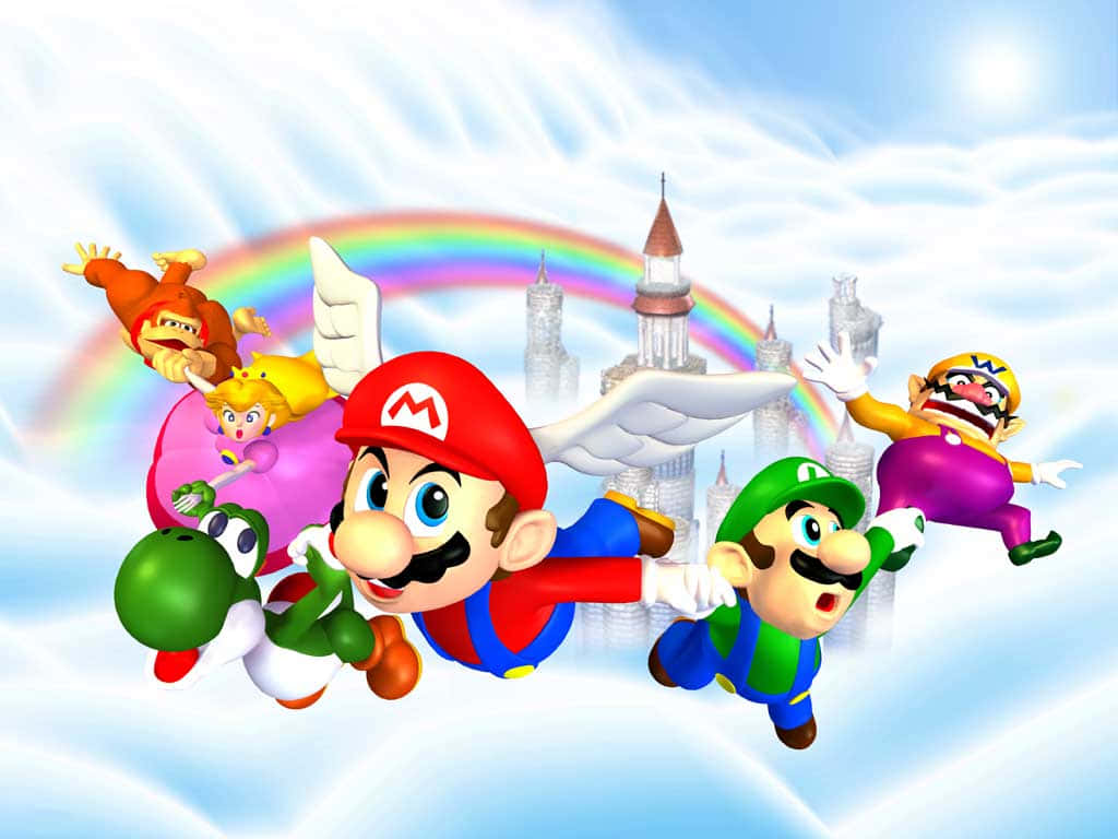 Mario Party Characters Celebrating on the Game Board Wallpaper