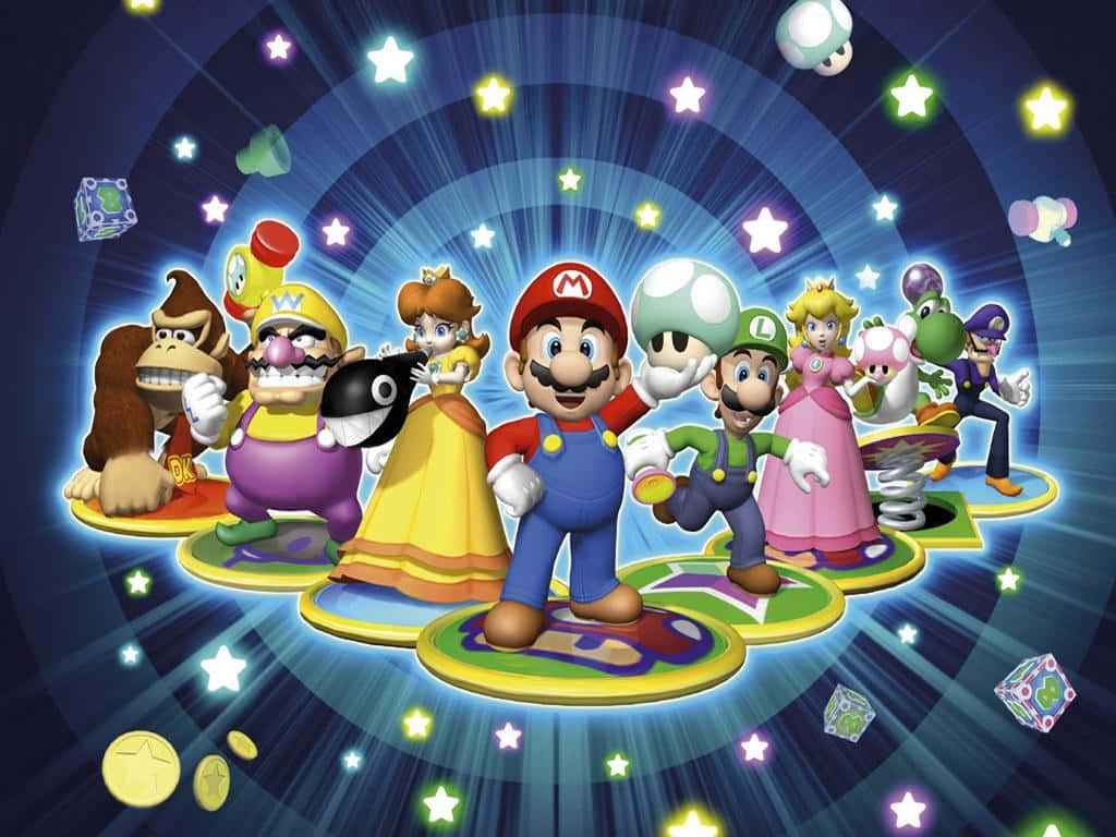 Mario and Friends Competing in Mario Party Games Wallpaper