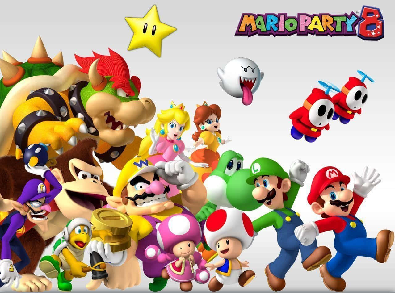 Super Mario and Friends in Action at Mario Party Wallpaper