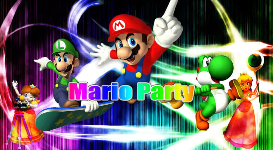 Exciting Mario Party Gameplay on Colorful Gameboard Wallpaper