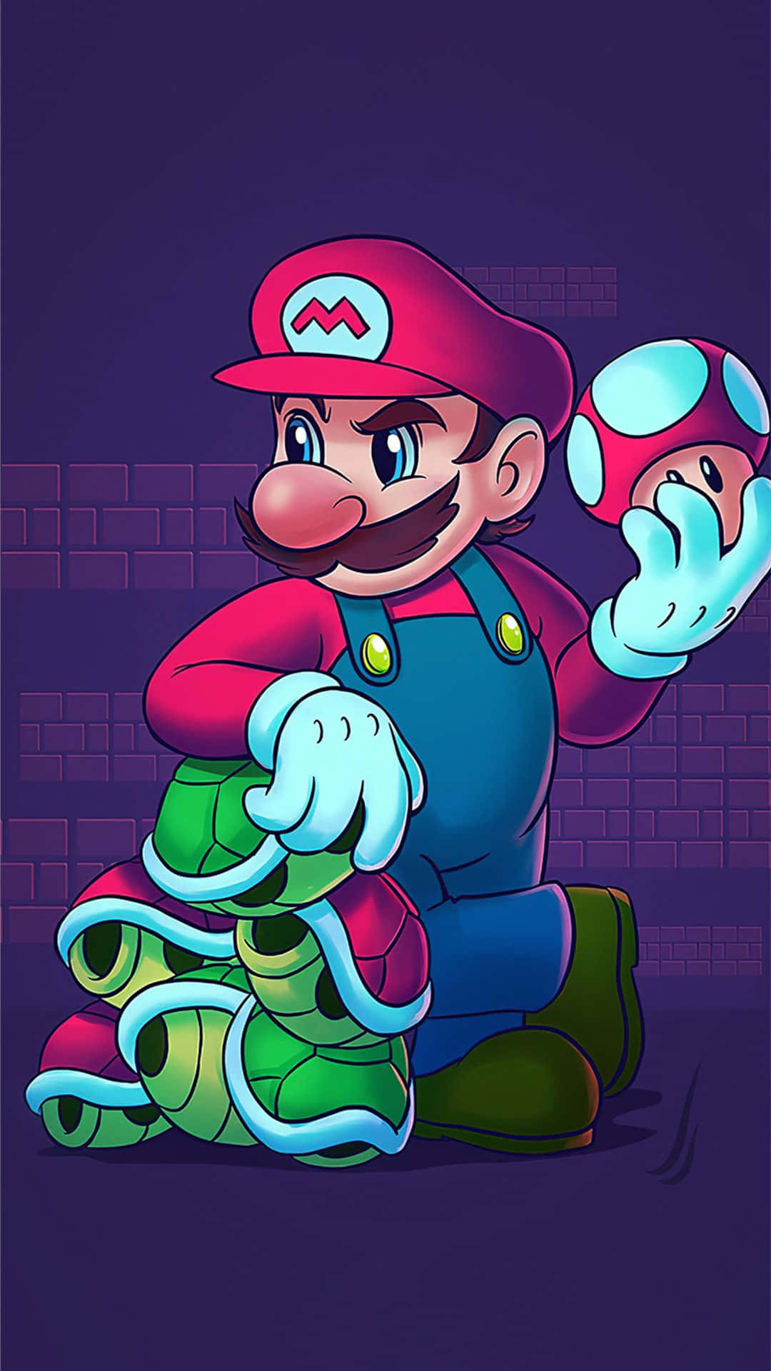Luigi's rival, Mario - den ikoniske videospilfigur, som optræder i farverig moderne kunst - pryder denne tapet.