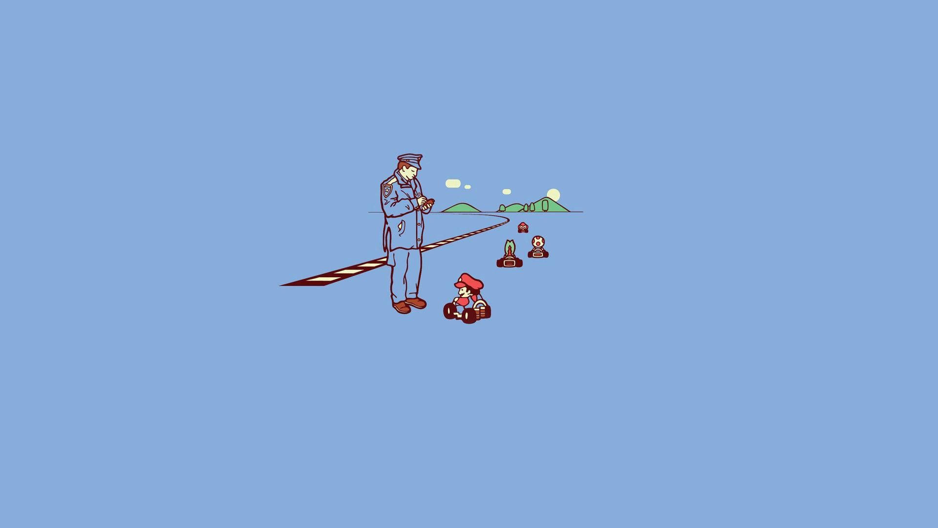 Mario, Police, Road Wallpaper