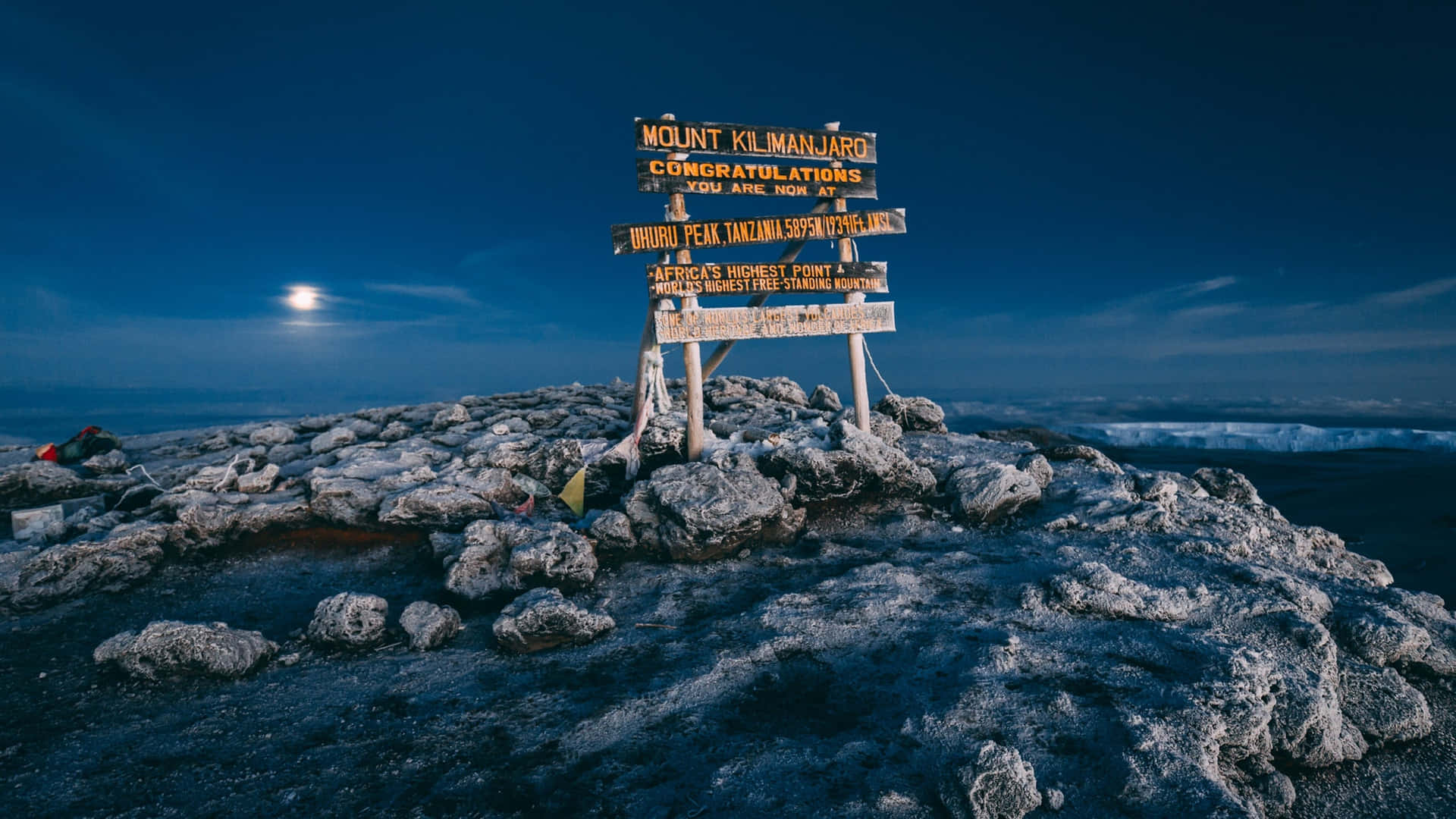 Marker On Top Of Mount Kilimanjaro Background