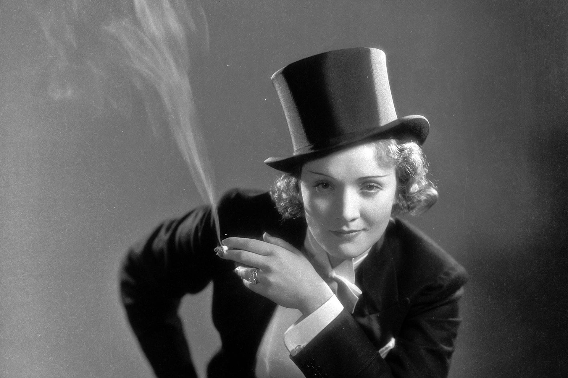 Marlene Dietrich Wafting Cigarette Smoke Wallpaper
