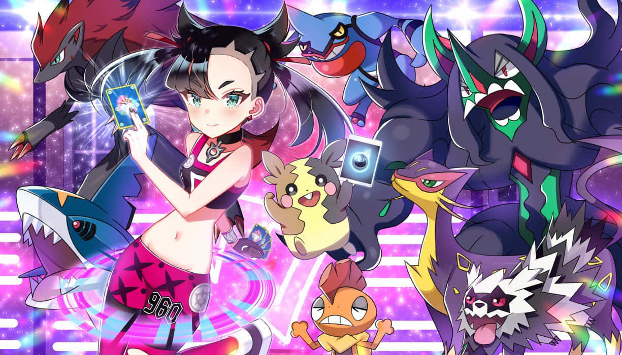 Marnie With Toxicroak And Other Pokemon Wallpaper