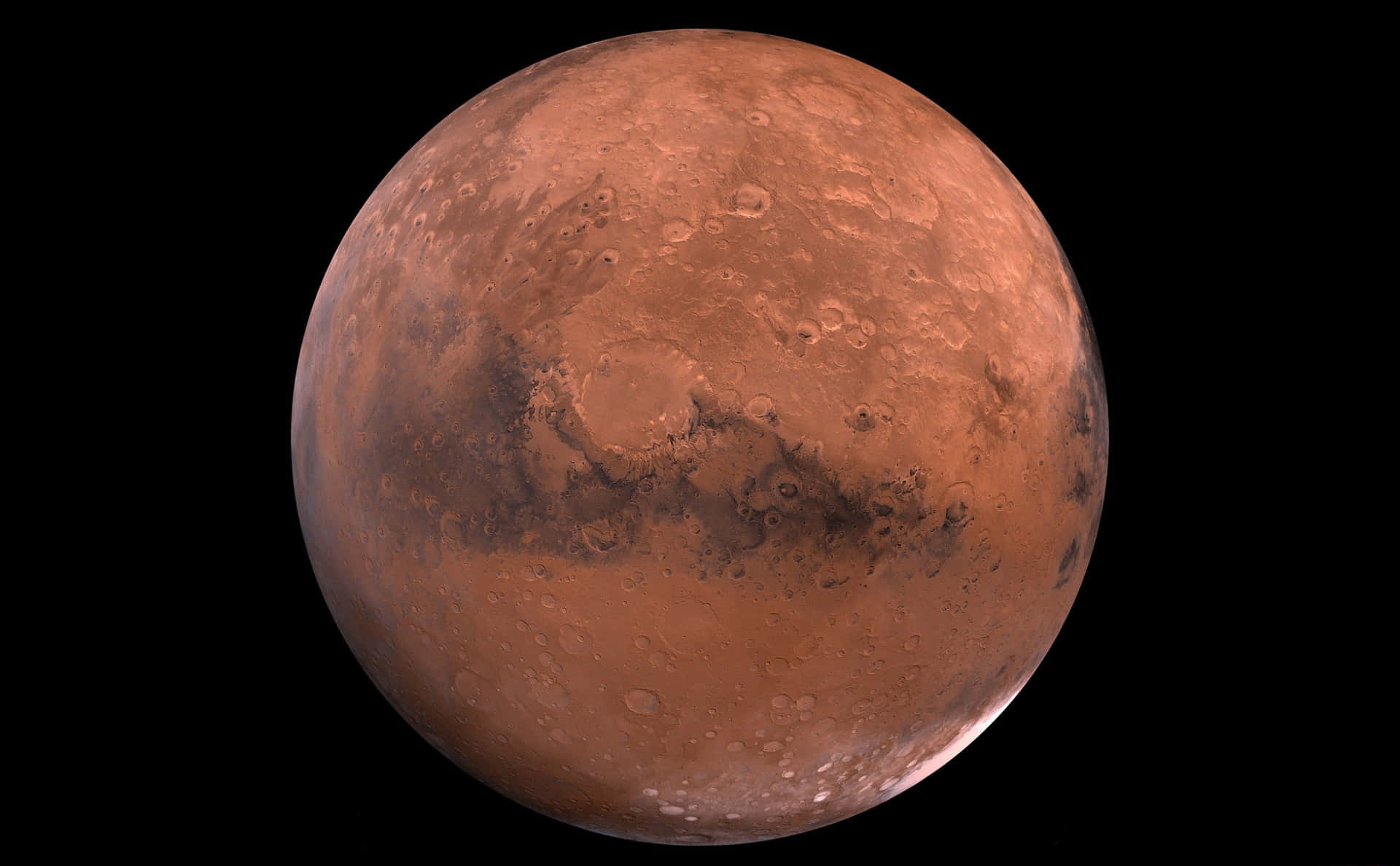 A view of the red planet Mars in space