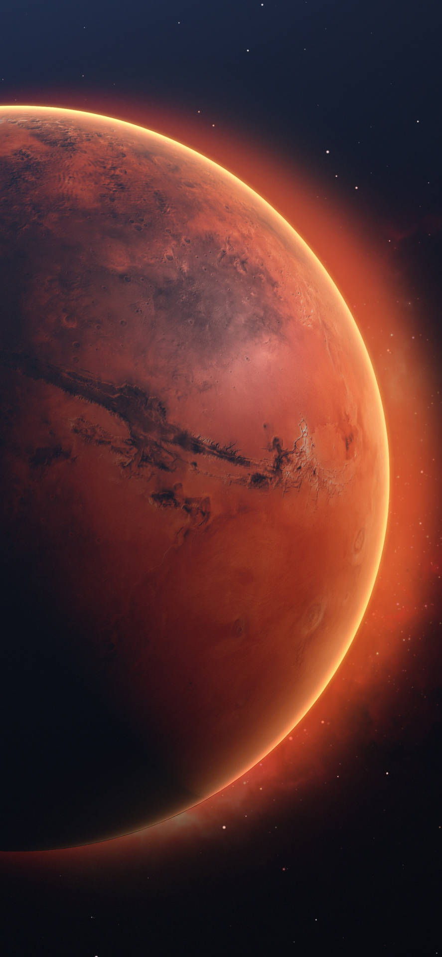 En planet i rummet med en rød planet i baggrunden. Wallpaper