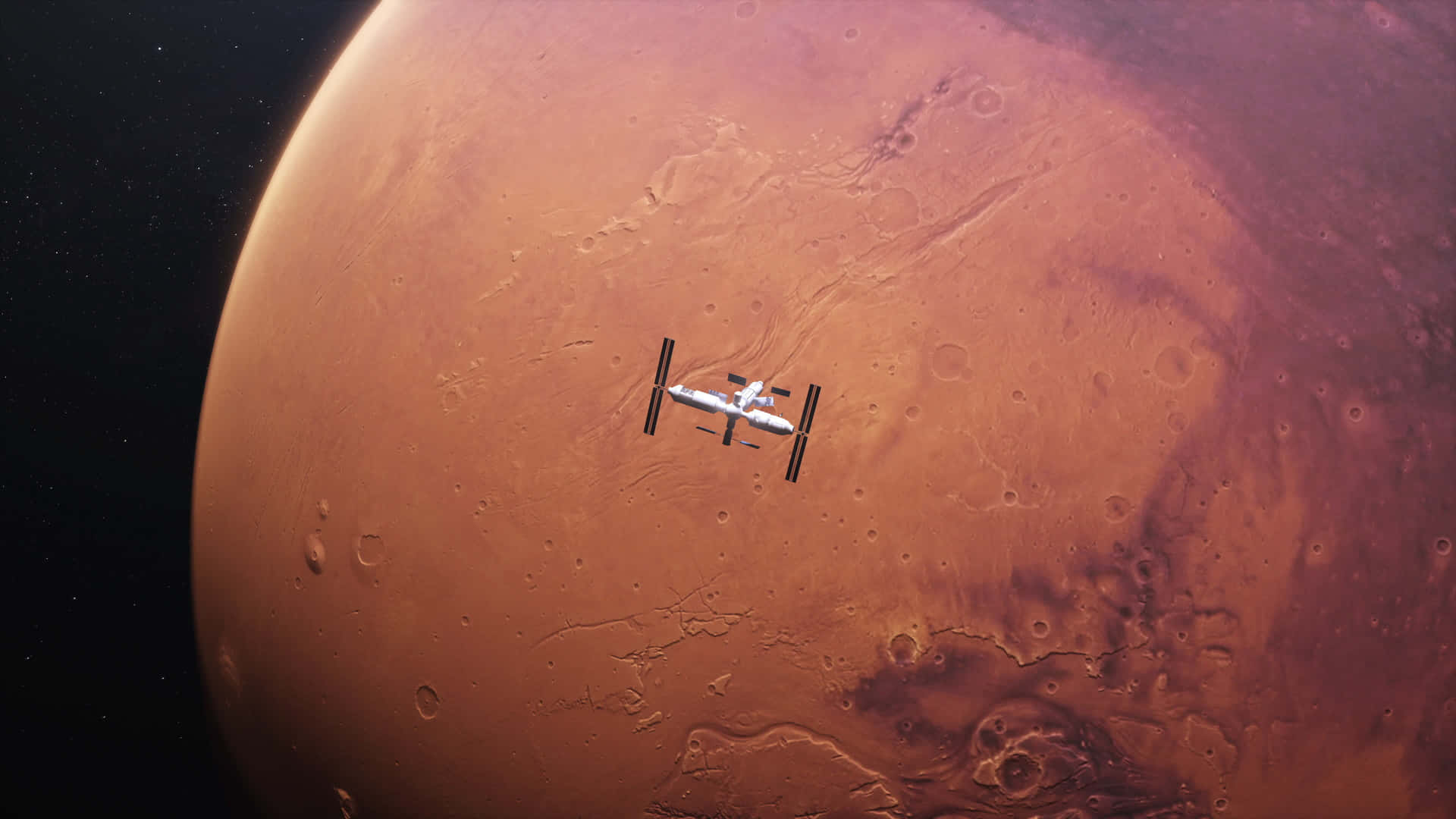 Mars_ Orbiter_ Boven_ Rode_ Planeet_ Oppervlak_4 K Achtergrond